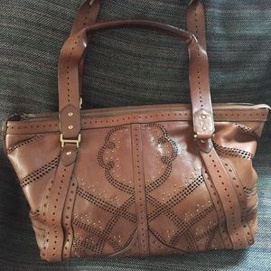 Cole Haan Leather Laser Cut Tote Handbag Purse